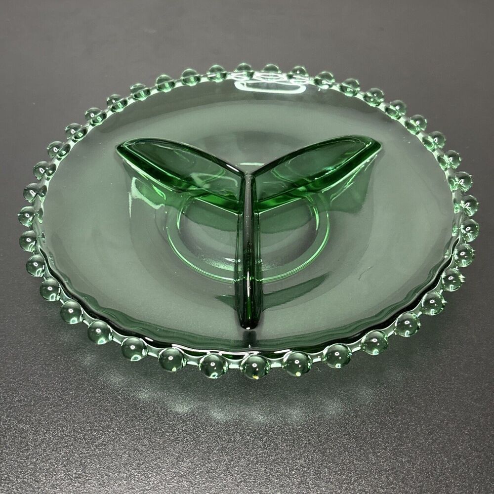 Candlewick Clear Green Glass Vintage Divided Serving Relish Dish Tray 8”